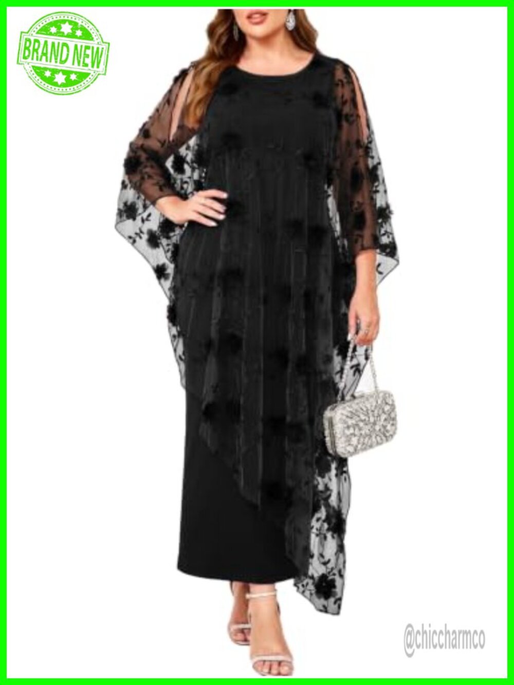 Plus Size 3D Floral Formal Dress Long Overlay Evening Gown